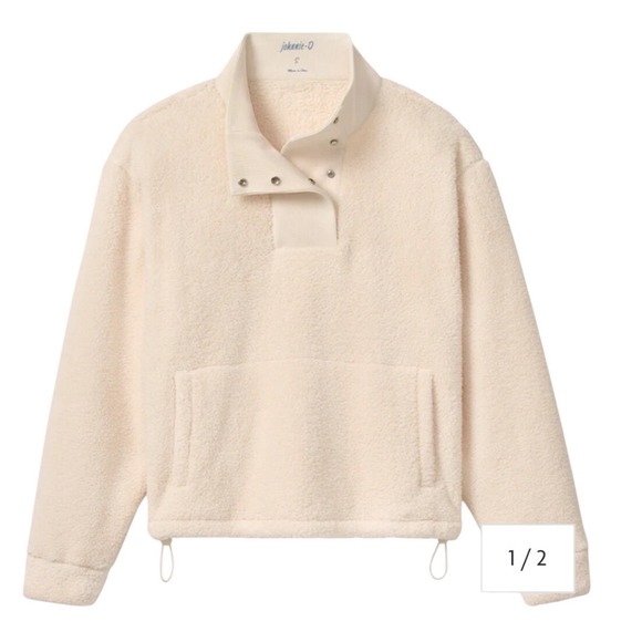 johnnie-O Tops - Johnnie-O Olympia Sherpa Fleece Pullover Cream Snap Neck Women‎ XL New $158 Msrp